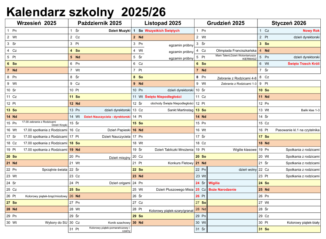 Szkoła Podstawowa nr 90 - kalendarz roku szkolnego 2024-2025 zobacz - pobierz