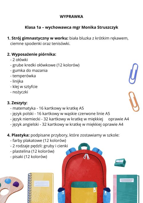 Szkoła Podstawowa nr 90 - wyprawka